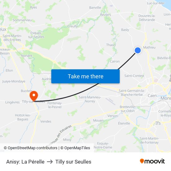 Anisy: La Pérelle to Tilly sur Seulles map