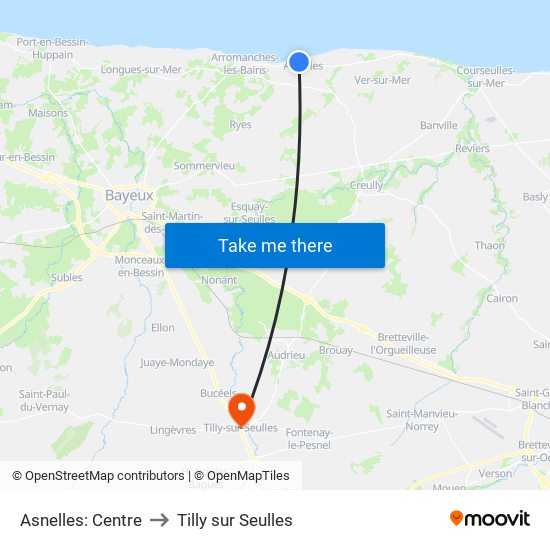 Asnelles: Centre to Tilly sur Seulles map
