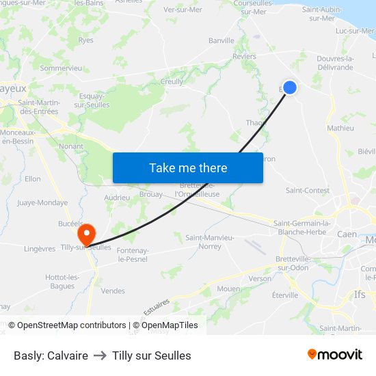 Basly: Calvaire to Tilly sur Seulles map