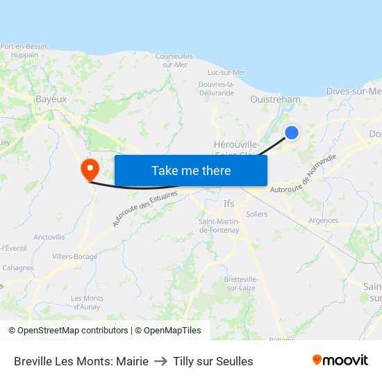 Breville Les Monts: Mairie to Tilly sur Seulles map