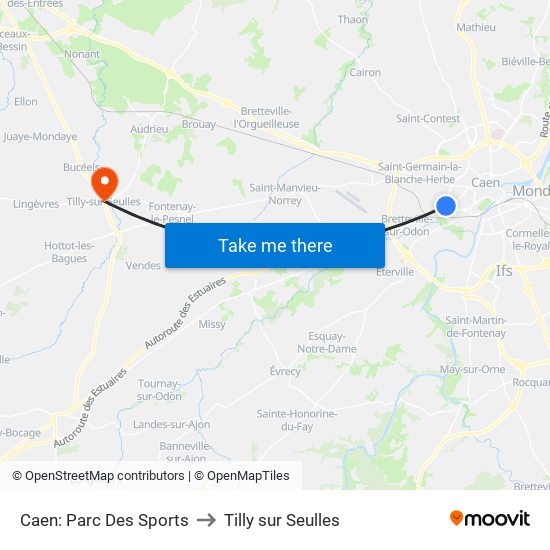 Caen: Parc Des Sports to Tilly sur Seulles map