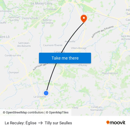Le Reculey: Église to Tilly sur Seulles map
