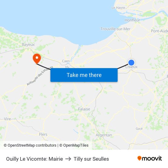 Ouilly Le Vicomte: Mairie to Tilly sur Seulles map