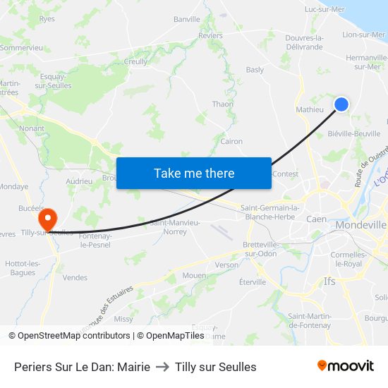 Periers Sur Le Dan: Mairie to Tilly sur Seulles map