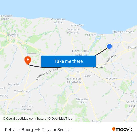 Petiville: Bourg to Tilly sur Seulles map