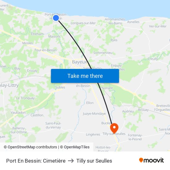 Port En Bessin: Cimetière to Tilly sur Seulles map