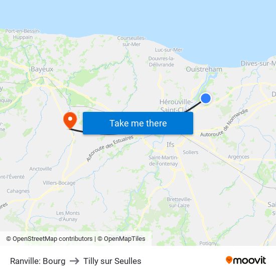 Ranville: Bourg to Tilly sur Seulles map