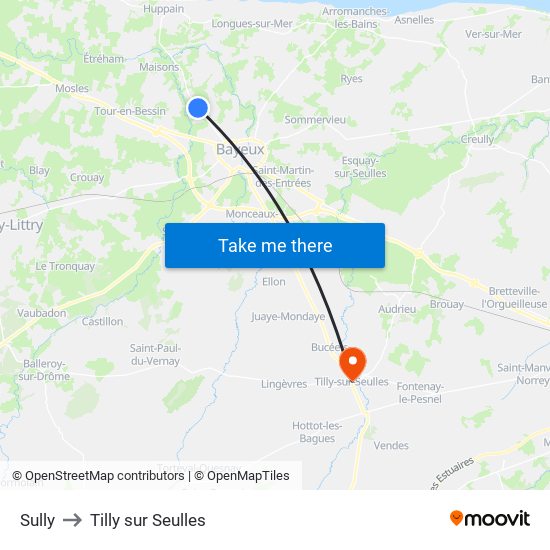 Sully to Tilly sur Seulles map