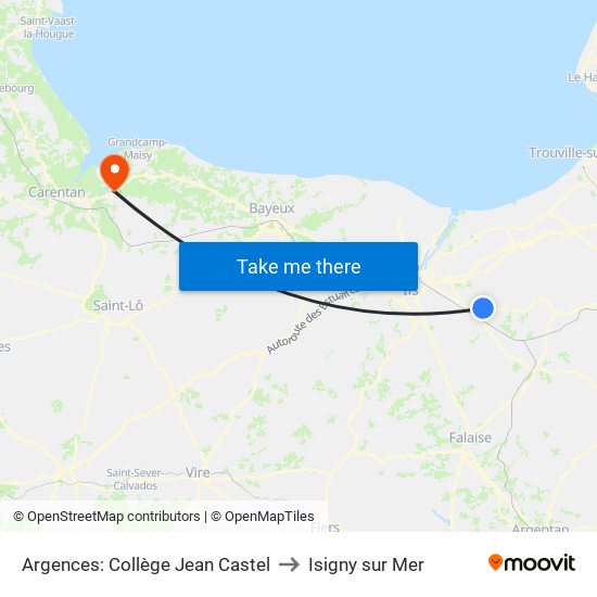 Argences: Collège Jean Castel to Isigny sur Mer map
