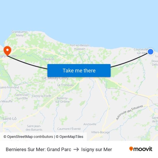 Bernieres Sur Mer: Grand Parc to Isigny sur Mer map