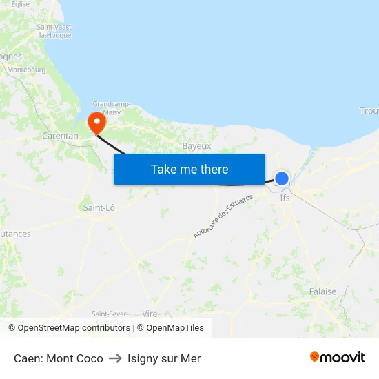 Caen: Mont Coco to Isigny sur Mer map