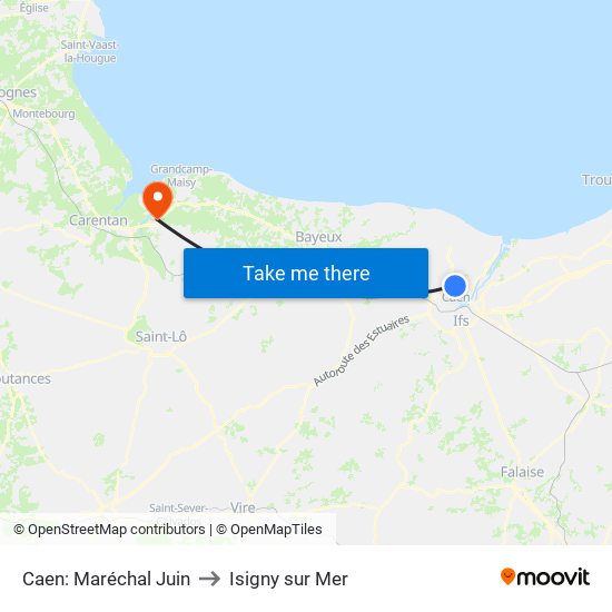 Caen: Maréchal Juin to Isigny sur Mer map