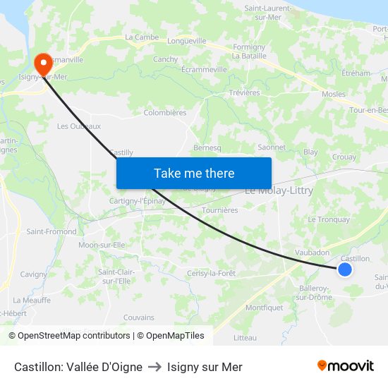 Castillon: Vallée D'Oigne to Isigny sur Mer map