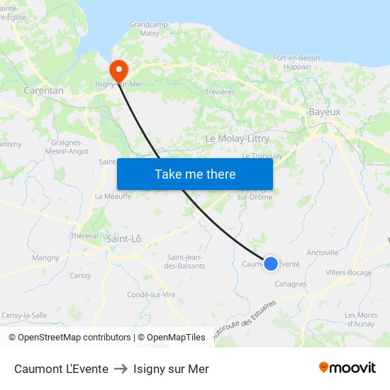 Caumont L'Evente to Isigny sur Mer map