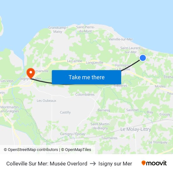 Colleville Sur Mer: Musée Overlord to Isigny sur Mer map
