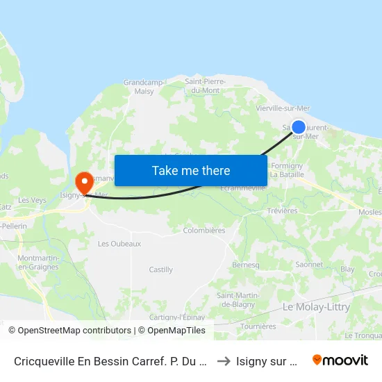 Cricqueville En Bessin Carref. P. Du Hoc to Isigny sur Mer map