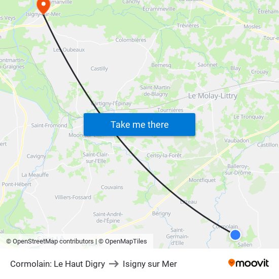 Cormolain: Le Haut Digry to Isigny sur Mer map