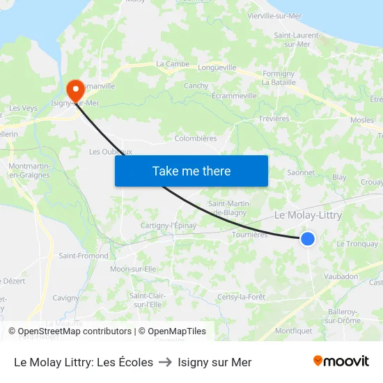 Le Molay Littry: Les Écoles to Isigny sur Mer map