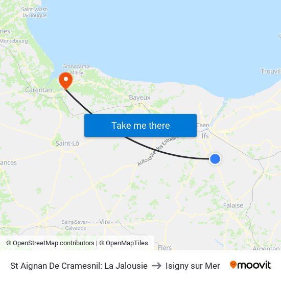 St Aignan De Cramesnil: La Jalousie to Isigny sur Mer map