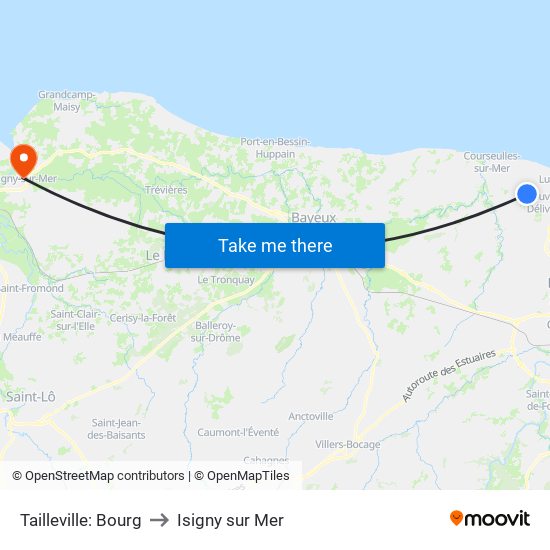 Tailleville: Bourg to Isigny sur Mer map