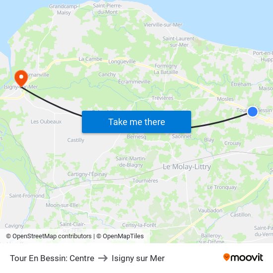 Tour En Bessin: Centre to Isigny sur Mer map