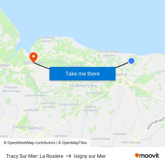 Tracy Sur Mer: La Rosière to Isigny sur Mer map