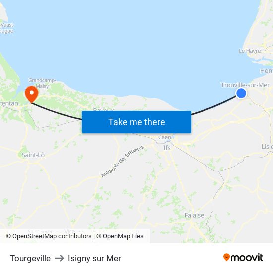 Tourgeville to Isigny sur Mer map