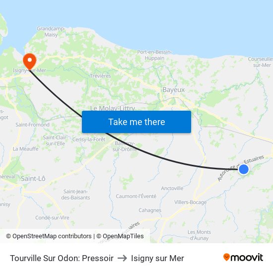 Tourville Sur Odon: Pressoir to Isigny sur Mer map