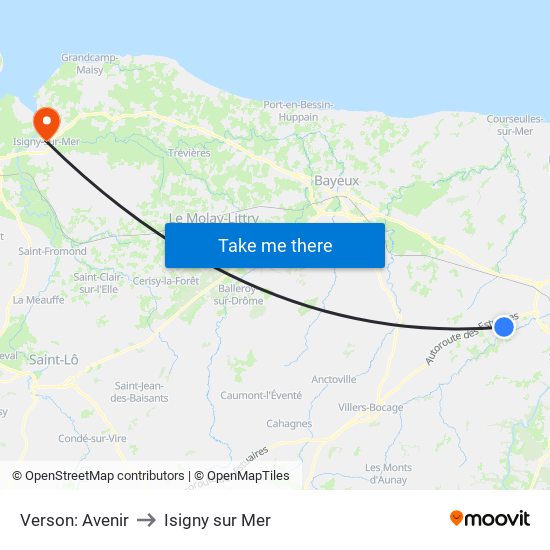 Verson: Avenir to Isigny sur Mer map