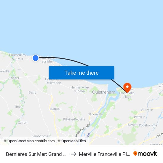 Bernieres Sur Mer: Grand Parc to Merville Franceville Plage map