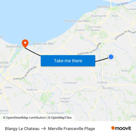 Blangy Le Chateau to Merville Franceville Plage map