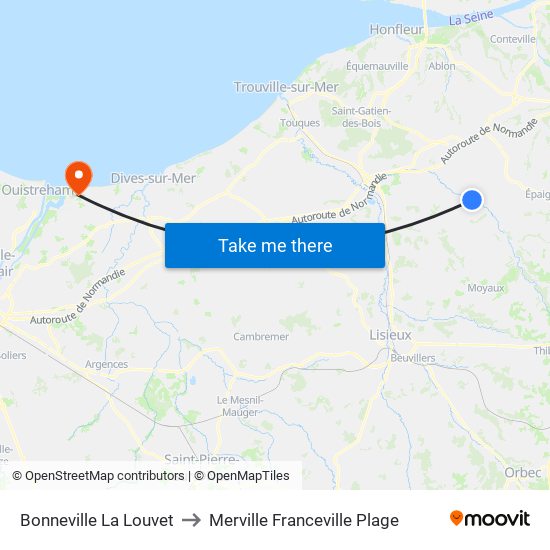 Bonneville La Louvet to Merville Franceville Plage map