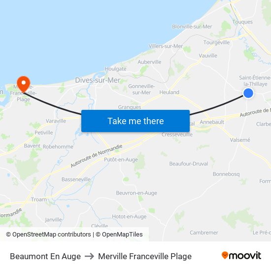 Beaumont En Auge to Merville Franceville Plage map