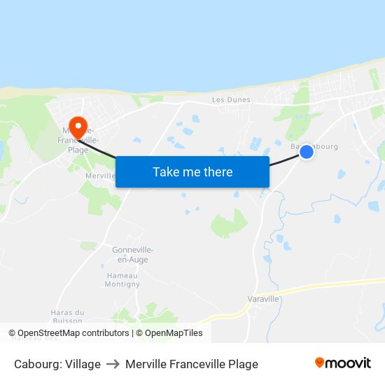 Cabourg: Village to Merville Franceville Plage map