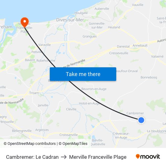 Cambremer: Le Cadran to Merville Franceville Plage map