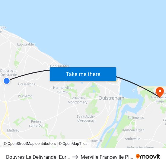 Douvres La Delivrande: Europe to Merville Franceville Plage map