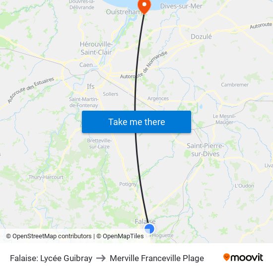 Falaise: Lycée Guibray to Merville Franceville Plage map