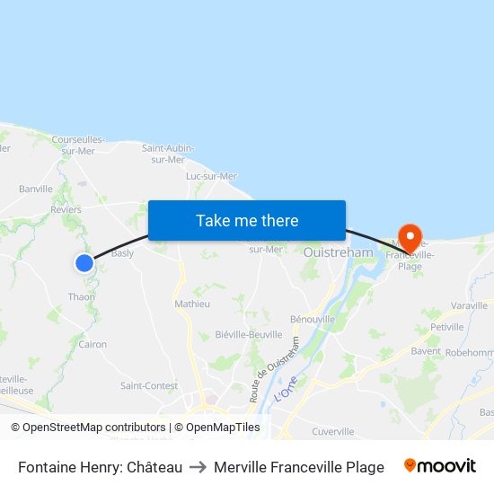 Fontaine Henry: Château to Merville Franceville Plage map