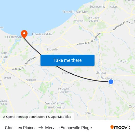 Glos: Les Plaines to Merville Franceville Plage map