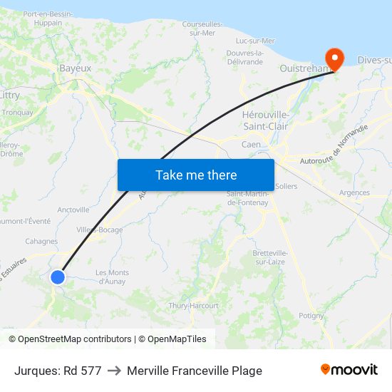 Jurques: Rd 577 to Merville Franceville Plage map