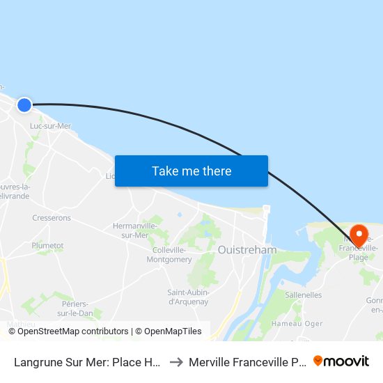 Langrune Sur Mer: Place Harivel to Merville Franceville Plage map