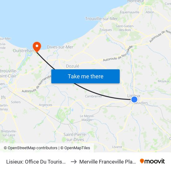 Lisieux: Office Du Tourisme to Merville Franceville Plage map