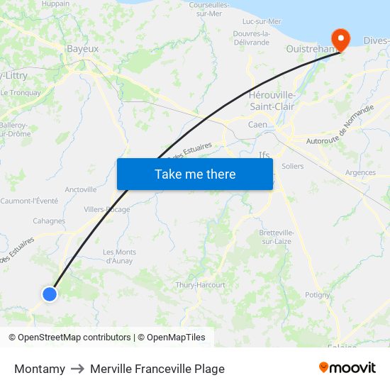 Montamy to Merville Franceville Plage map