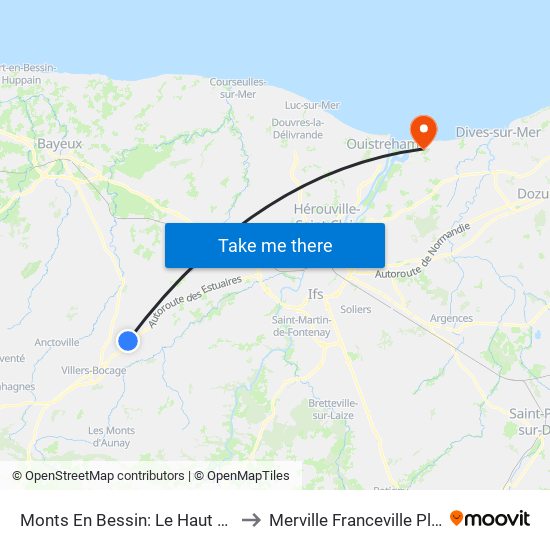 Monts En Bessin: Le Haut Fecq to Merville Franceville Plage map