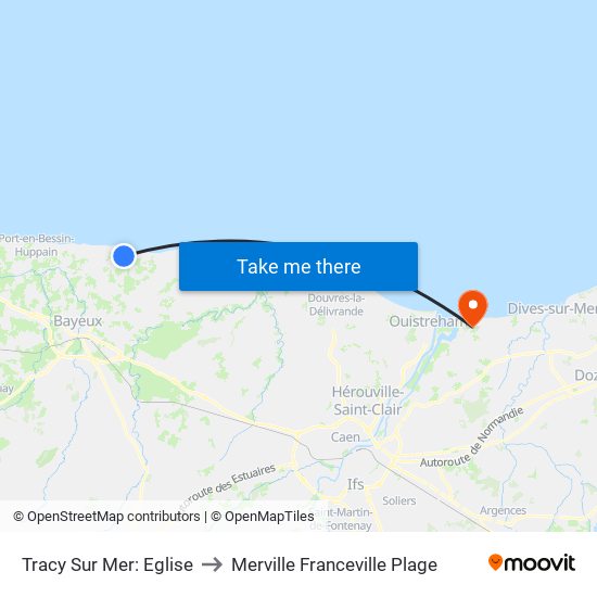 Tracy Sur Mer: Eglise to Merville Franceville Plage map