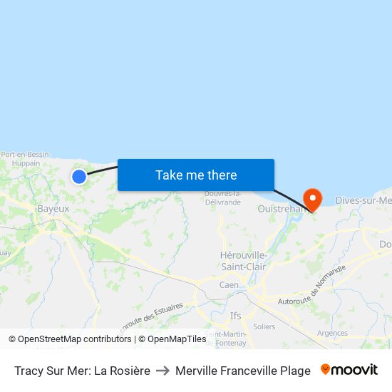 Tracy Sur Mer: La Rosière to Merville Franceville Plage map