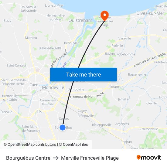 Bourguébus Centre to Merville Franceville Plage map