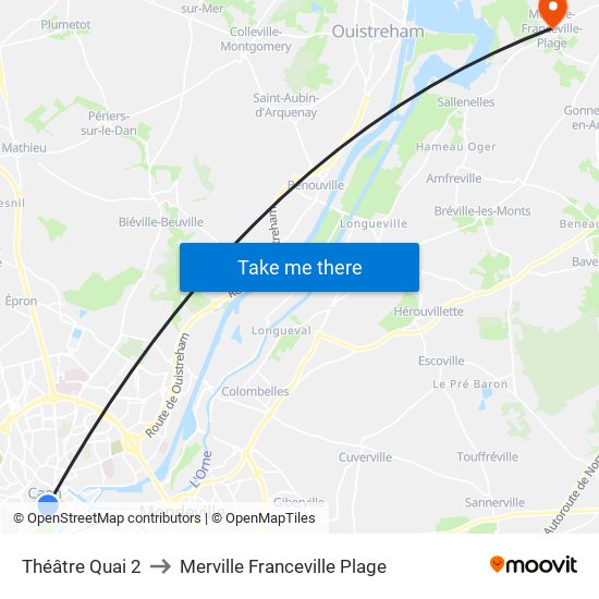 Théâtre Quai 2 to Merville Franceville Plage map