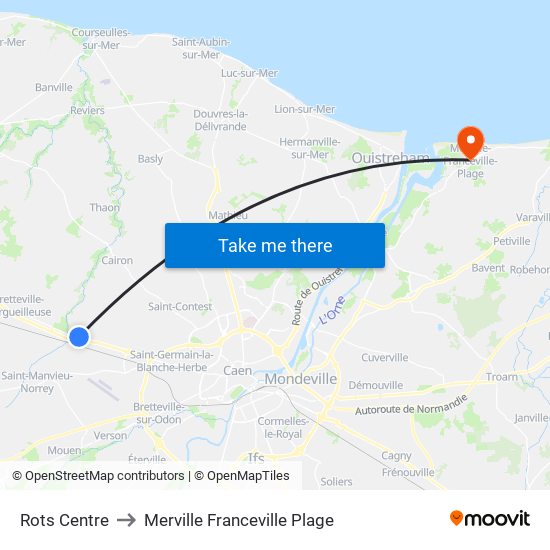 Rots Centre to Merville Franceville Plage map