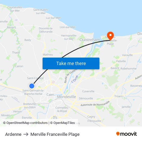 Ardenne to Merville Franceville Plage map